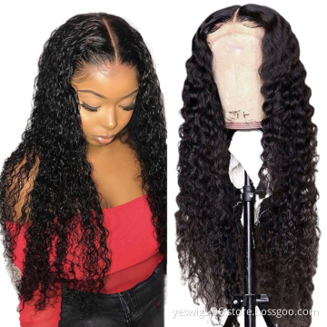Wholesale Top Selling Natural Water Wave 5X5 Swiss Lace Closure Wig Mink Brazilian Cuticle Aligned Human Hair Wigs Pre Plucked
